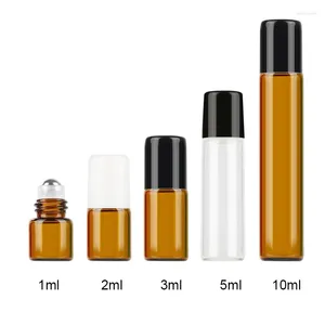 Bouteilles de rangement 50pcs / lot 1 ml 2 ml 3 ml 5 ml 10 ml bouteille en verre transparent ambre pour huiles essentielles mini-liquide rechargeable