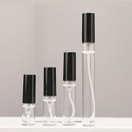 Botellas de almacenamiento 50 piezas/lote 2 ml 3ml 5 ml 10 ml botella de pulverización transparente con tapa de engarzamiento negro mini niebla portátil recargable