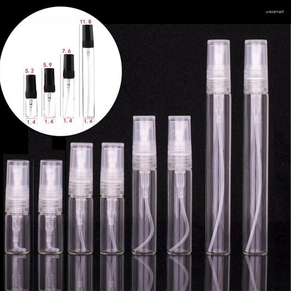 Botellas de almacenamiento 50 unids/lote 2 ML 3 ML 5 ML 10 ML claro negro botella de spray de vidrio atomizador de Perfume Mini tubo de prueba de muestra viales finos