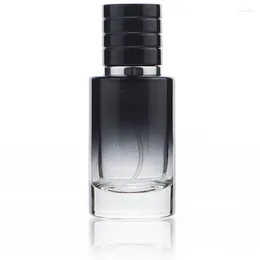 Botellas de almacenamiento 50 unids/lote botella de Perfume de gama alta de vidrio portátil 30ml prensa Spray viaje pequeños cosméticos vacíos