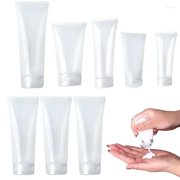 Bouteilles de rangement 50pcs Plastics Cosmetic Soft Tubes Soft W / Flip Livilable Échantillon Nettoyage pour le visage Crème Hands Cream Lotion Makeup Making