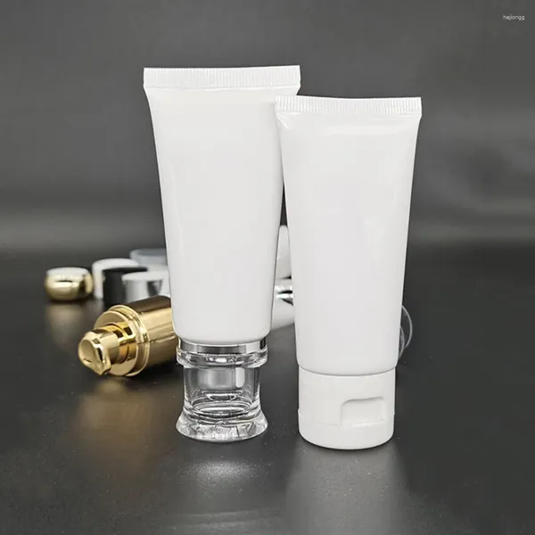 Botellas de almacenamiento 50 unids Reutilizable Plástico Vacío Viaje Cosmético Suave Tubos Blancos Contenedor Flip Tornillo Tapa Loción Mano Champú Botella Squeeze