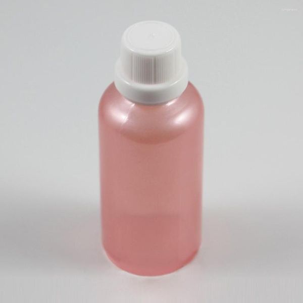 Botellas de almacenamiento, 50 Uds., venta al por mayor, 50 Ml, recipiente de aceite esencial de vidrio de Color rosa con tapón de rosca blanco, botella vacía de 50ml