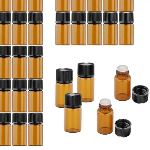 Bouteilles de stockage 50x Mini bouteille en verre ambre pour bouchon à trou central 2ml