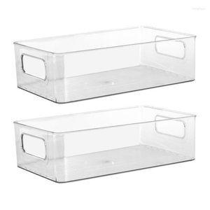 Bouteilles de stockage 594C 2 pièces empilable en plastique clair bac avec poignées réfrigérateur organisateur armoire comptoir pour cuisine