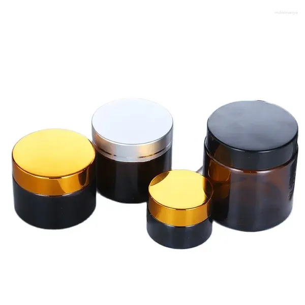 Botellas de almacenamiento 5G 10G 15G 20G 30G 50G Amber Brown Cosmetic Glass Jars Gold Silver Tapa negra recipientes de maquillaje vacío Crema para el cuidado de la piel