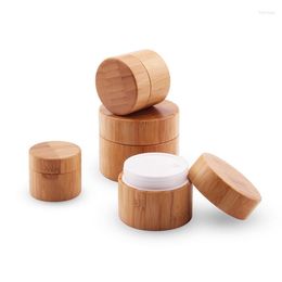 Botellas de almacenamiento 5g 10g Caja de madera Envase cosmético Tarro de bambú con tapas 30ml / 50ml / 100ml Tapa de vidrio