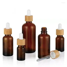 Bouteilles de rangement 5 ml-100 ml bouteille de compte-gouttes bambou couvercle en bois marron séparé masque transparent cutan