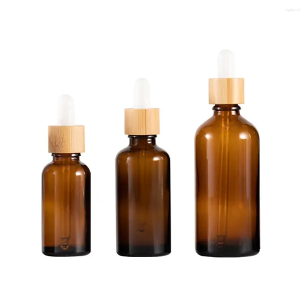 Botellas de almacenamiento 5 ml-100ml botella de bambú de bambú tapa de madera marrón mascarilla transparente cuidado de la piel esencial al por mayor