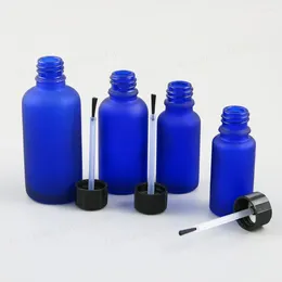 Botellas de almacenamiento 5ml 10ML 15ml 20ml 30ml 50ml 100ml Botella de aceite esencial de vidrio pequeña azul escarcha con tapa de cepillo 1oz 1/2oz 5/3OZ NaiPolish