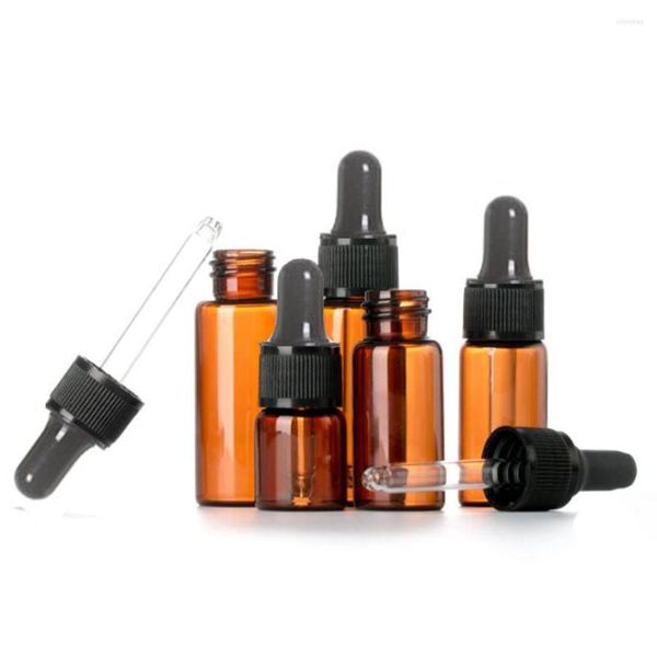 Bouteilles de stockage 5 ml 10 ml 15 ml 20 ml 30 ml 50 ml 100 ml compte-gouttes en verre ambré flacons d'huile essentielle vides contenant d'emballage cosmétique en caoutchouc noir