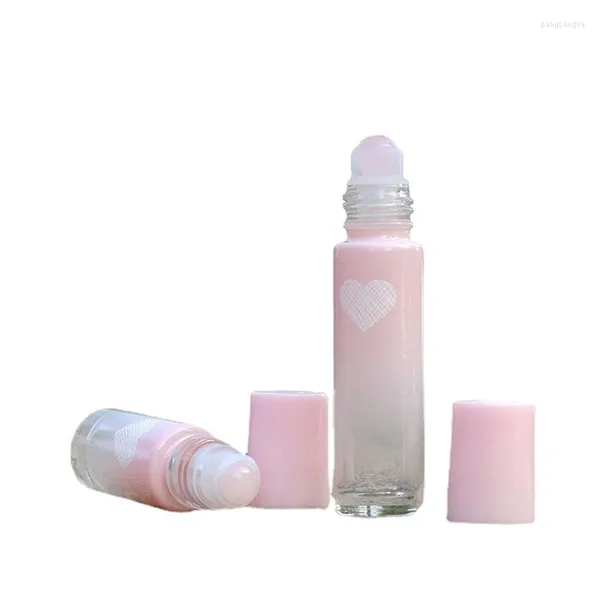 Bouteilles de stockage 5ml 10ml Rose Roll On Bouteille Pour Huile Essentielle Toner Lipgloss Nature Rose Quartz Roller Ball 10pcs P348