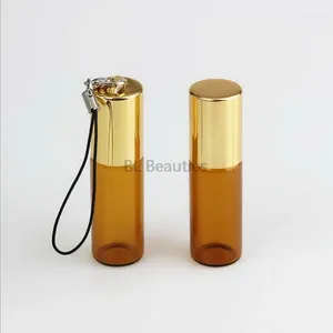 Opslagflessen 5ml Amber Roll On voor essentiële oliën Roll-on hervulbare parfumflesje deodorantcontainers met gouden zilveren deksel