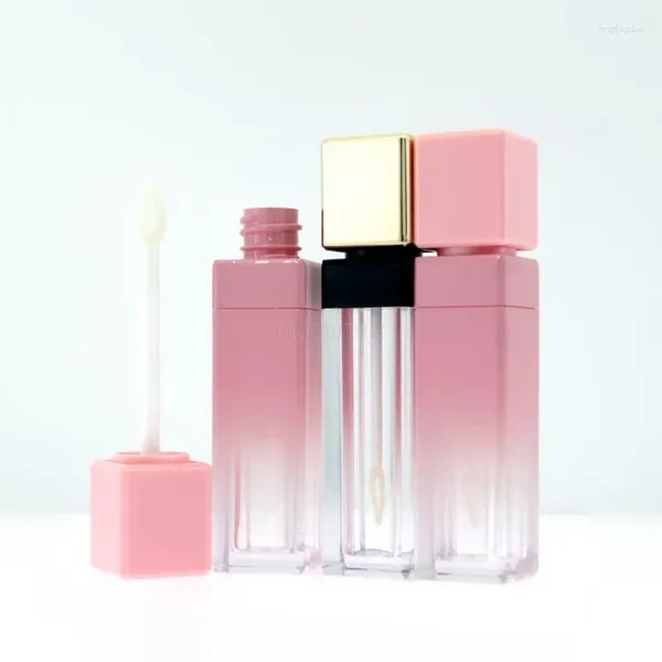 Botellas de almacenamiento Tubos de brillo de labios vacíos de 5 ml con cabezal de cepillo en forma de corazón Contenedor de cosméticos de pestañas de oro transparente Botella recargable 200 unids / lote