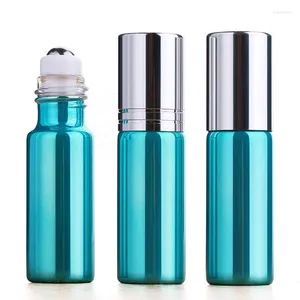 Bouteilles de stockage 5ml en verre Roll-On bleu rechargeable avec billes à roulettes en acier inoxydable pour huiles essentielles Colognes parfums
