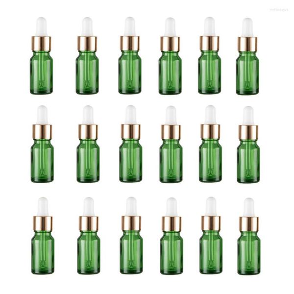 Bouteilles de stockage 5ml compte-gouttes en verre vert bouteille d'huile essentielle vide petits flacons d'échantillon avec anneaux en caoutchouc blanc or