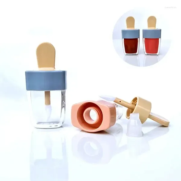 Botellas de almacenamiento 5 ml Forma de helado Transparente Mini Tubo de brillo de labios Contenedor vacío con pincel Brillo de labios Lápiz labial líquido de plástico