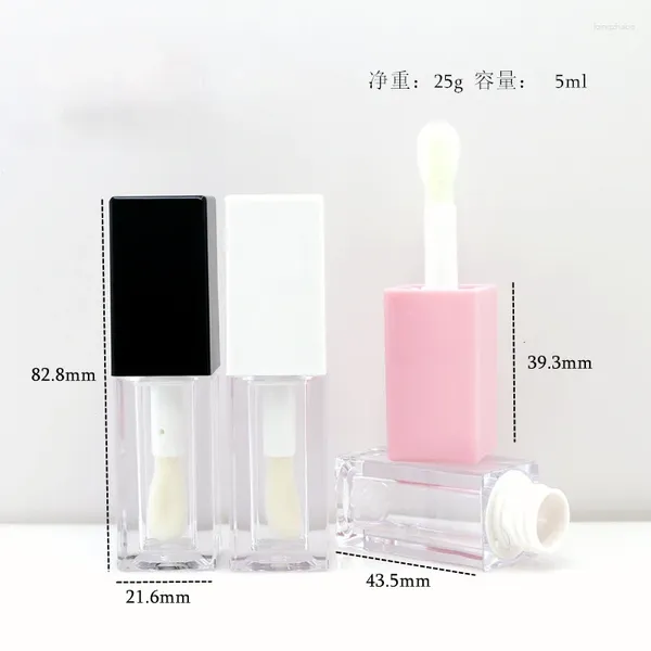 Botellas de almacenamiento 5 ml de tubo de brillo labial 3 colores lápiz labial de glaseado de algodón cuadrado cosméticos vacíos
