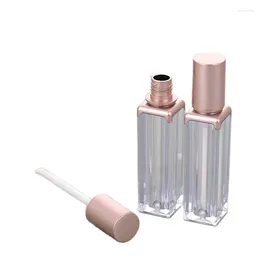 Opslagflessen 5ml Make-up Lip Honing Hervulbare fles Vierkant Luxe doorzichtige cosmetische container Rond roségouden deksel Plastic lege glansbuizen