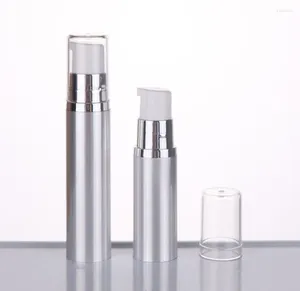 Botellas de almacenamiento 5 ml Botella de bomba sin aire de plástico plateado / dorado Tapa transparente para loción / suero para ojos / emulsión / pulverizador de esencia Cuidado de la piel Cosmético