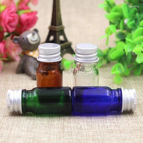 Bouteilles de rangement 5 ml Small Glass Aluminium Couper en argent en or Mini Green Amber Bleu Clear Vial Vaux vides