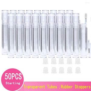 Bouteilles de rangement 5 ml Conteaux de brillant à lèvres transparents Glaze de récipient à rouge à lèvres rechargeable avec des bouchons en caoutchouc pour les femmes