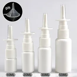 Botellas de almacenamiento 5 uds 10/20/30/50 ml plástico blanco vacío recargable botella de aerosol nasal pulverizadores de niebla atomizadores contenedor de maquillaje para viajes