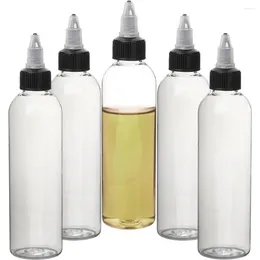 Bouteilles de rangement 5pcs 100/120 / 150 ml bouteille de distribution complexe en plastique transparent avec capuchon supérieur à torsion noire réutilisable