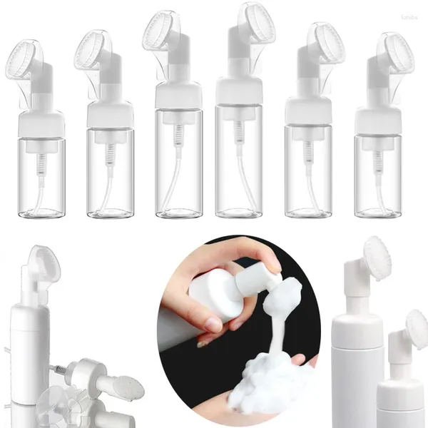 Botellas de almacenamiento 5 piezas 100 ml-250 ml Jabón de plástico Espuma Limpiador facial portátil Contenedores de bomba de espuma con cabezal de cepillo de masaje de silicona