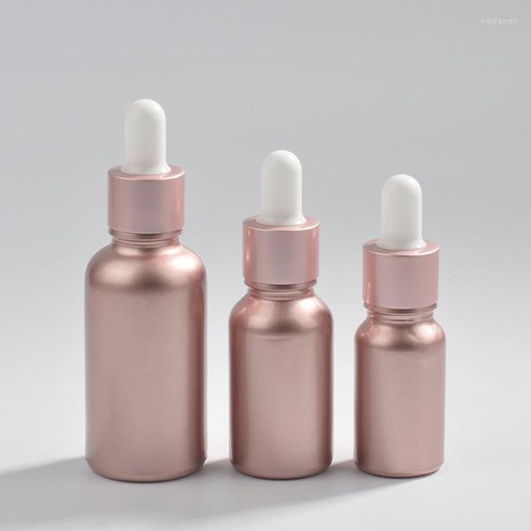 Botellas de almacenamiento 5pcs 10ml 15ml 30ml botella de gotero de vidrio rosa embalaje vacío recipiente de envasado cosmético viales de aceite esencial