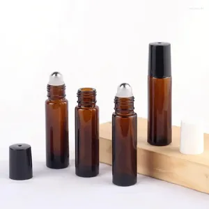 Opslagflessen 5 stks 10 ml lege parfum liptint barnsteenglas etherische olieroller bal dikke rol aan met plastic zwart deksel
