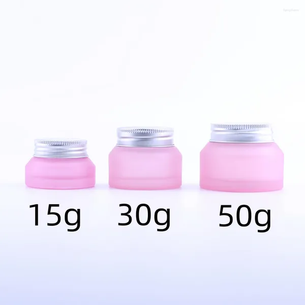 Bouteilles de rangement 5pcs 15g 30g 50g Pink Emballage vide Botellas rellenables Verre Jars Cosmetic Makeup Container Lotion Bottle Vials Face Cream