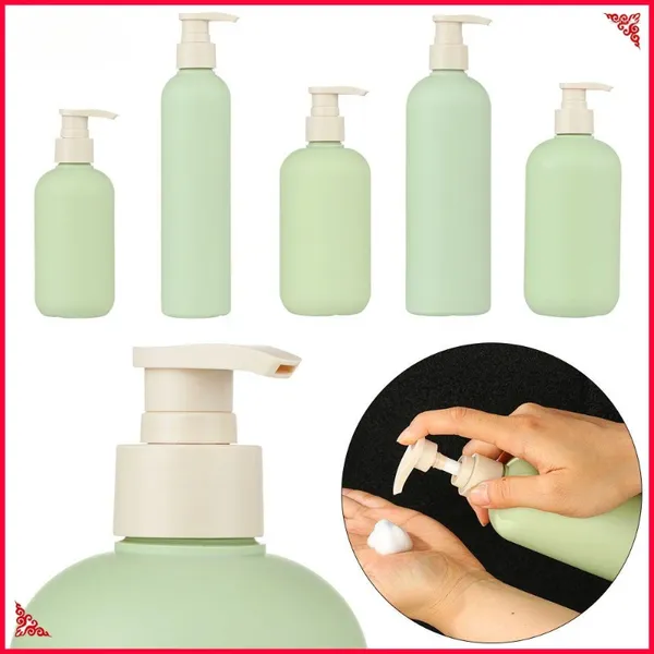 Botellas de almacenamiento 5pcs 200 ml-500ml de plástico redondo de plástico baño para la loción líquida dispensador de jabón champú gel de ducha recargable