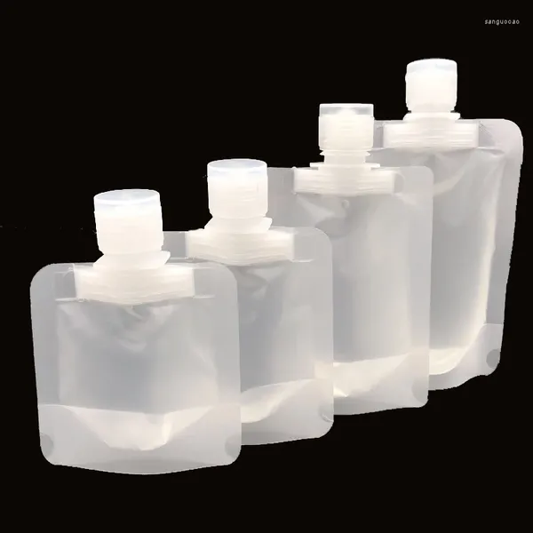 Bouteilles de stockage 5pcs 30/50 / 100ml Sac d'emballage à clapet Stand Up Bec Pochette en plastique Désinfectant pour les mains Lotion Shampooing Maquillage Fluide Voyage