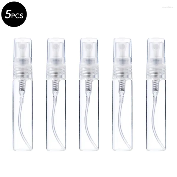 Bouteilles de rangement 5pcs 3 ml 5 ml 10 ml de parfum de parfum échantillons de bouteille de verre transparent en verre vide rechargeable fine brouillard pulvérisateurs mini-pulvérisation voyage