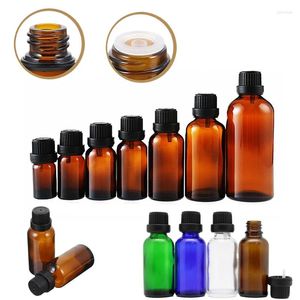 Bouteilles de rangement 5pcs 5/10/15/20/30/50 / 100 ml d'huile essentielle en verre vide avec orifice Reducer Tie pour le parfum Massage cosmétique