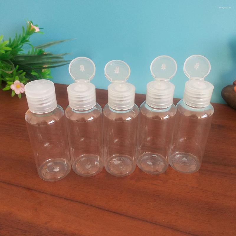 収納ボトル5pcs 50 ml空の透明なプラスチッククラムシェルウォーターボトルクリスタルクリアフリップポータブル