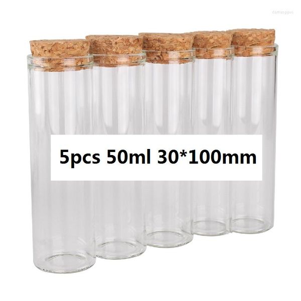 Bouteilles de stockage 5 pièces 50ml 30 100mm Tubes à essai bouteille en verre avec couvercles en liège pots de message navires épices pour artisanat d'art