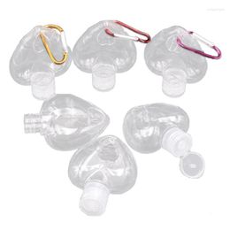 Bouteilles De Stockage 5Pcs 50ml Réutilisable Portable Coeur Alcool Vaporisateur Bouteille Désinfectant Pour Les Mains Voyage Petite Taille Titulaire Crochet Porte-clés Porte-clés