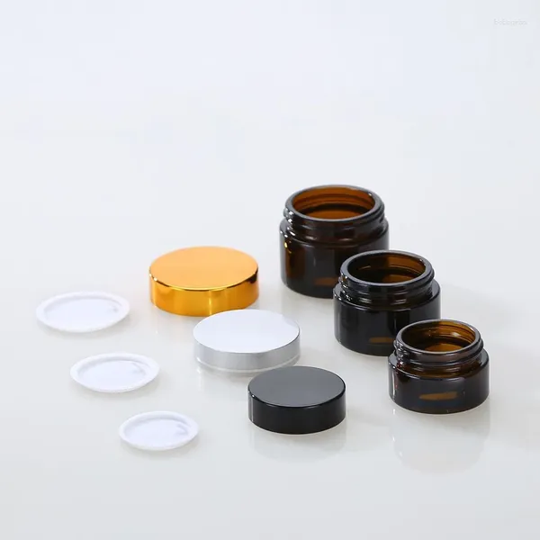 Bouteilles de rangement 5pcs 5G 10G 20G 30G 50G VIE AMBER BRORN VERRE COSMETIQUE VACE FACE CRAME LOITION POS REFOLLables