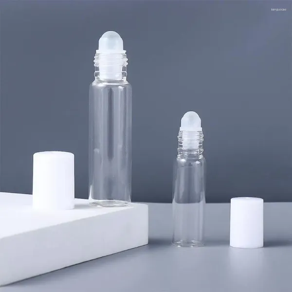 Bouteilles de stockage 5pcs 5 ml / 10 ml rouleau en verre vide clair avec rouleau sur flacon d'huile cosmétique pour balle de voyageur