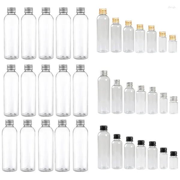 Botellas de almacenamiento 5 unids 5 ml-500 ml Mini botella de plástico PET con tapas de tornillo de aluminio Viales de muestra portátiles Contenedor de cosméticos de viaje para loción