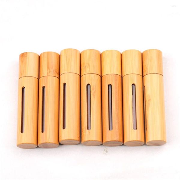 Bouteilles de rangement 5pcs Rouleau en bambou sur bouteille en acier inoxydable Perfume à rouleau essentiel huile de voyage Propulseur rechargeable Récipient