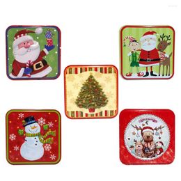 Bouteilles de rangement 5pcs cookie de Noël greffes boîtes en métal boîtes à bonbons goodies noix de collation carrée ornement pour fête