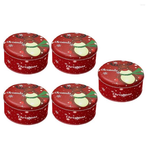 Botellas de almacenamiento 5 unids Caja de regalo de lata de Navidad con tapas Galletas redondas Contenedores de dulces Titulares para confiterías Vacaciones de Navidad