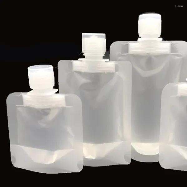 Botellas de almacenamiento 5 unids Clear Clamshell Bolsa de embalaje Plástico de alta calidad Stand Up Spout Bolsa Viaje Fluido Maquillaje Embalaje 30 ml / 50 ml / 100 ml