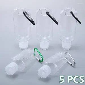 Opslagflessen 5 stks Duidelijke hervulbare flessenhaak 50 ml Plastic Travel Soap Was Vloeistof Onderpakking met sleutelring