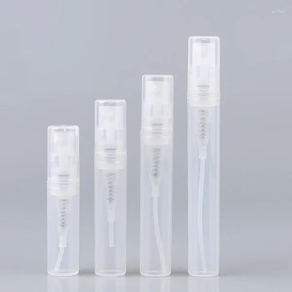 Bouteilles de rangement 5pcs Clear Snap-on Plastic Perfume Spray Cosmetics Small Sample Pots Nebulizer 2 ml 3 ml 4 ml 5 ml Conteneur d'atomiseur de voyage