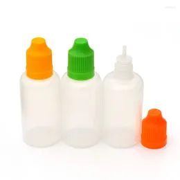 Bouteilles de rangement 5pcs Vial vide 30 ml bouteille de compte-gouttes en plastique pressé pour le récipient d'échantillon de liquide Essence PE Couchage de protection de l'enfance