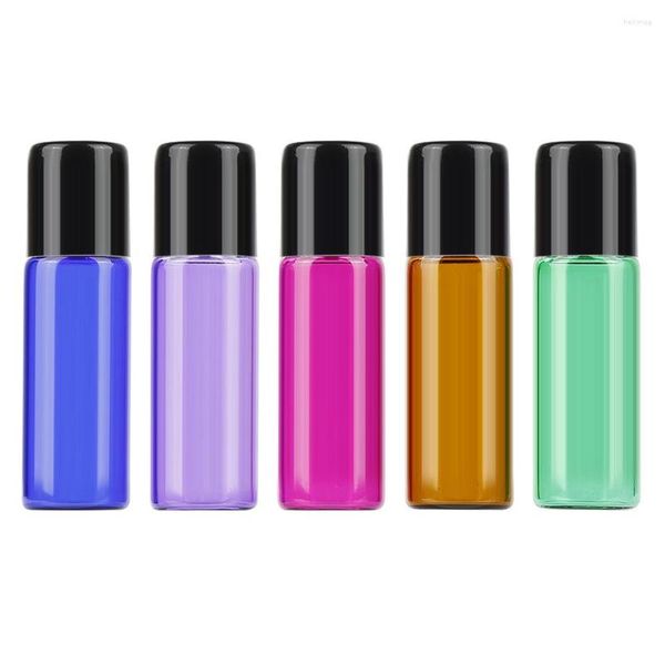 Botellas de almacenamiento 5pcs Rodillo de aceite esencial de vidrio con bolas Perfumes Bálsamos labiales Roll en 5 ml